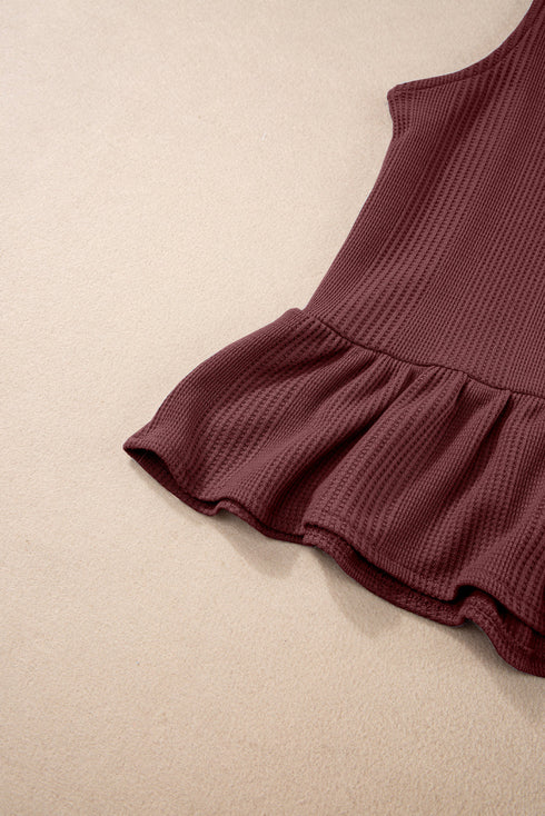 Solid Color Ribbed Ruffle Tank Top and Pants Set